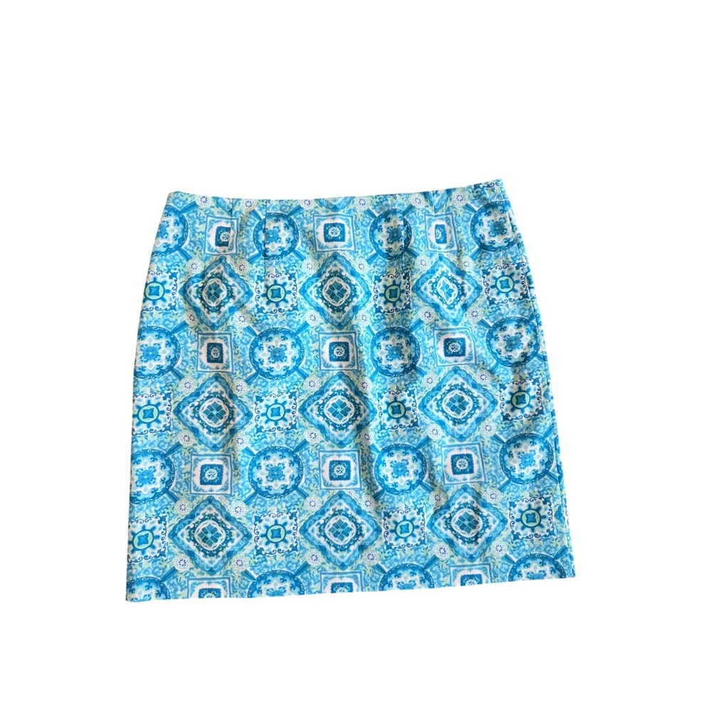 Talbots Womens Blue White Tile Print Golf Resort Mini Skirt Size 10 Geometric - Picture 4 of 4